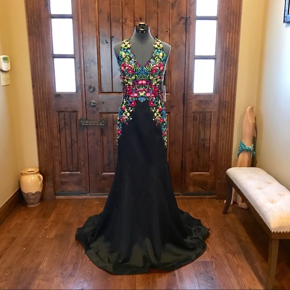 jovani black floral dress